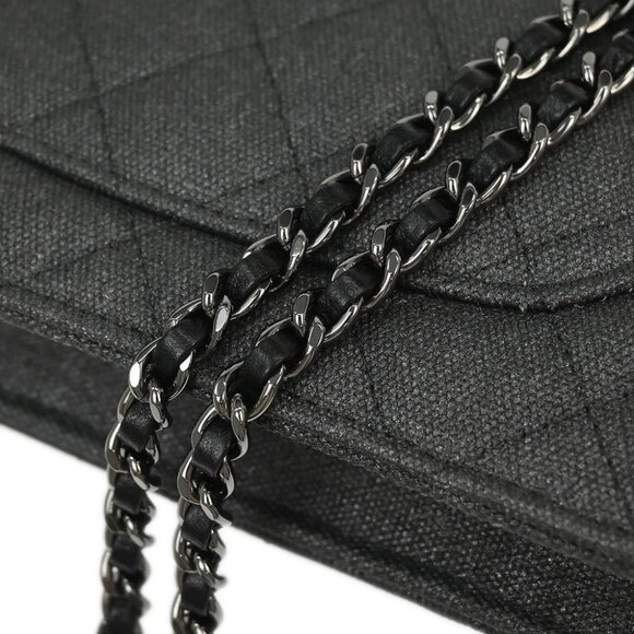 Chanel Gray Canvas Rhinestone Mademoiselle Lock Wallet on Chain WOC 166432 - Picture 7 of 10